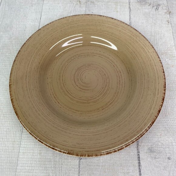 Tag Ltd SONOMA TAN Swirl Rustic Brown Edge Ironstone 11" Dinner Plates Set of 3 - Picture 2 of 16